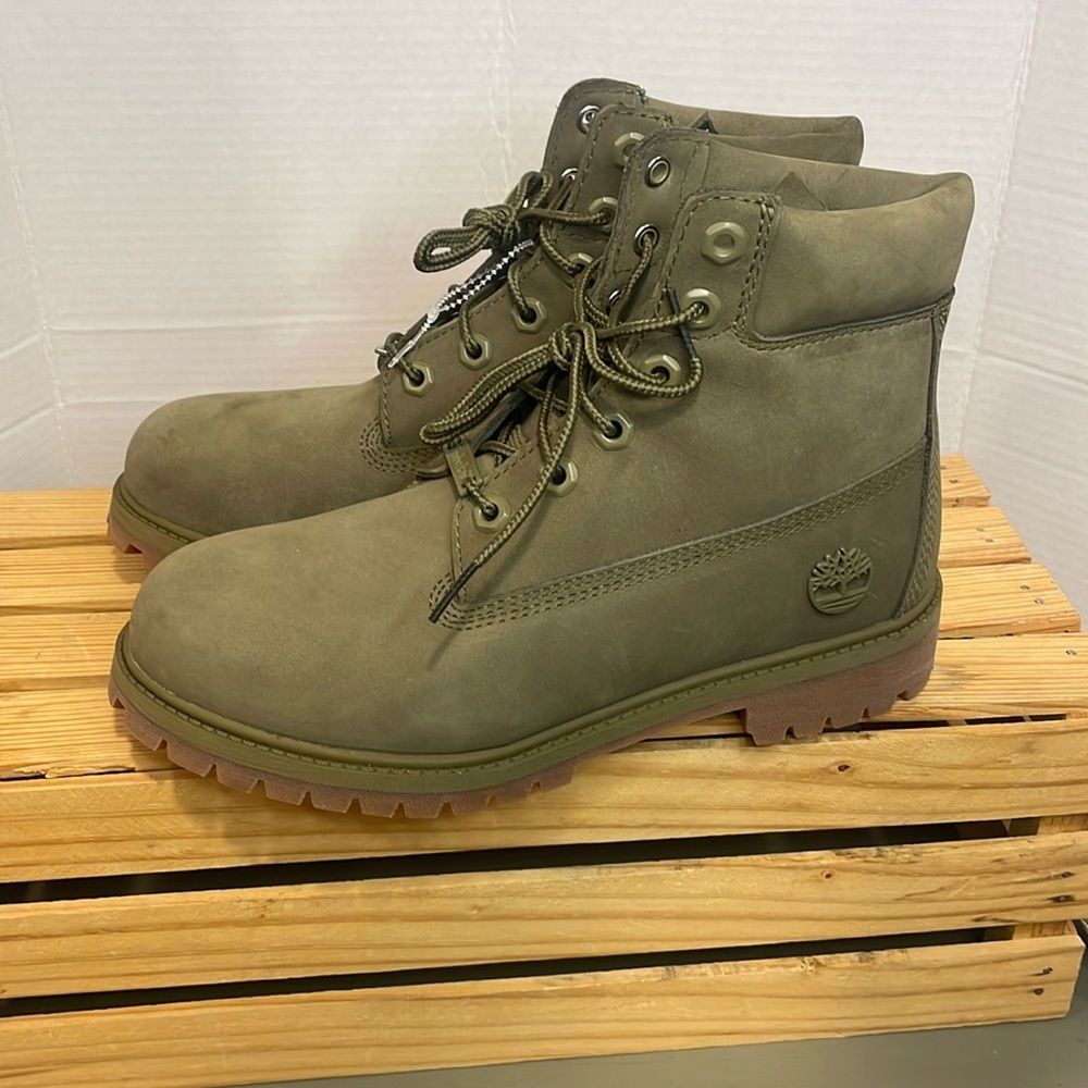 Kids olive Timberland boots